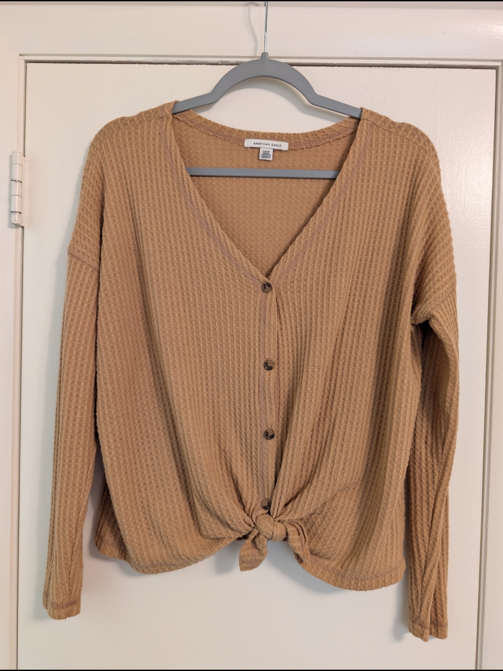 American Eagle Women's Tan Waffle Knit Cardigan - Size Small